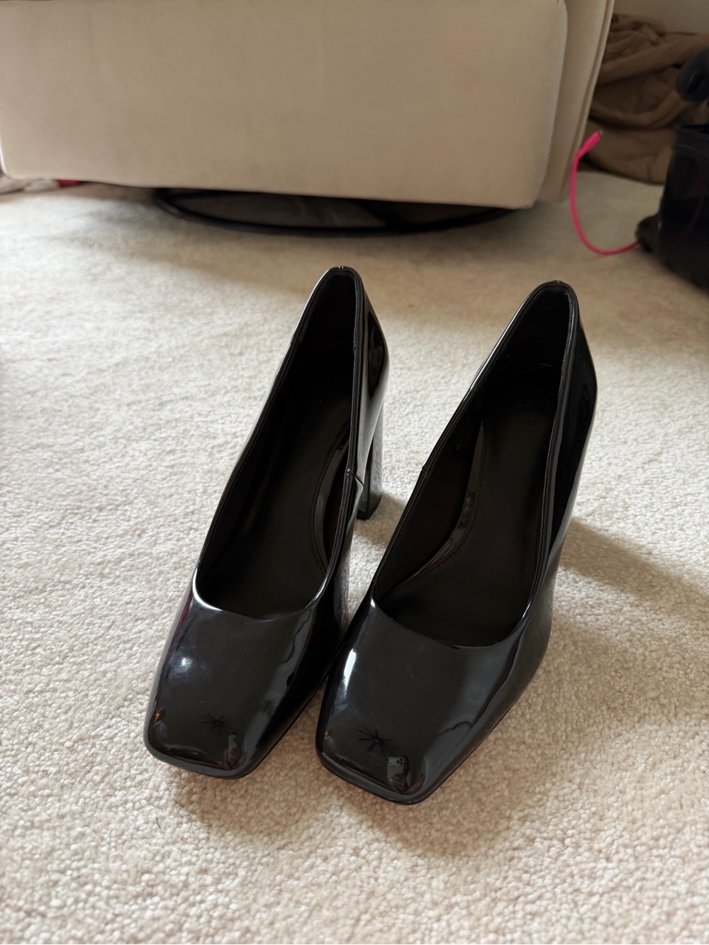 H&M Black Patent Square-Toe High Heels